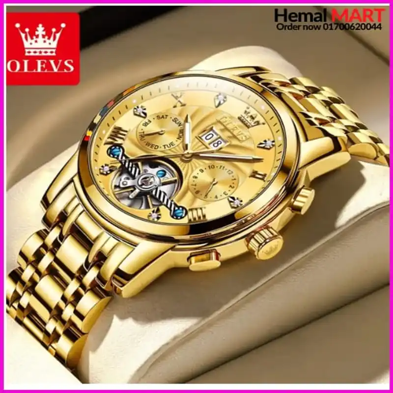 Olevs Watch Men Fashion Sports Quartz Full Steel Gold Business Mens Watches
