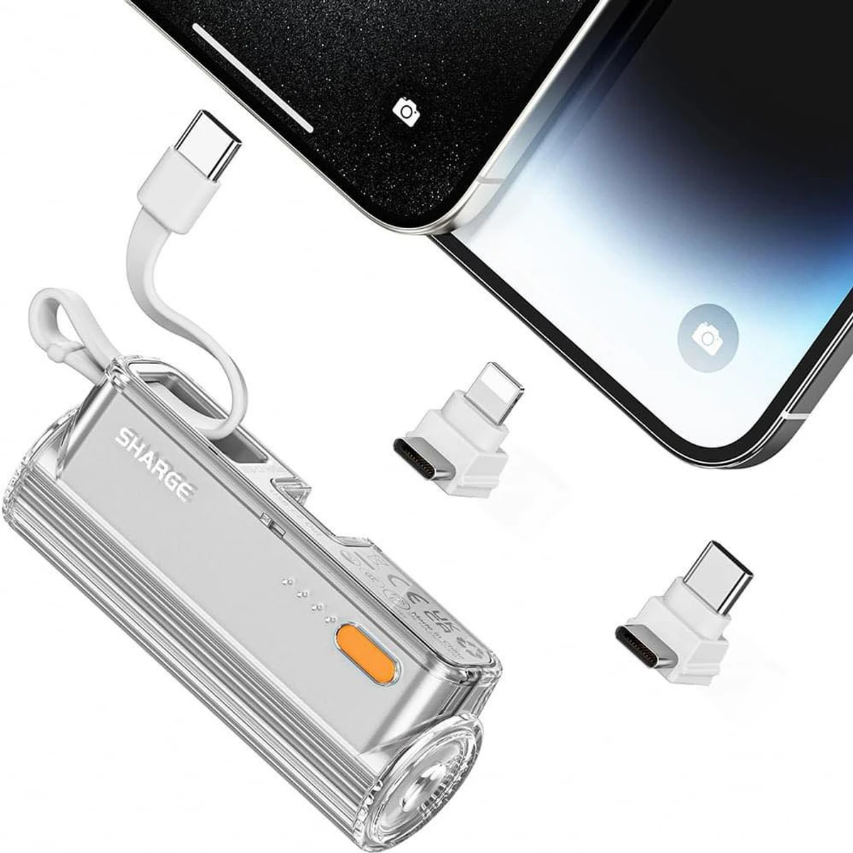 SHARGE Flow Mini 5000mAh 12W Power Bank with Lighting and Type-C Connector and Built-in Type-C Cable