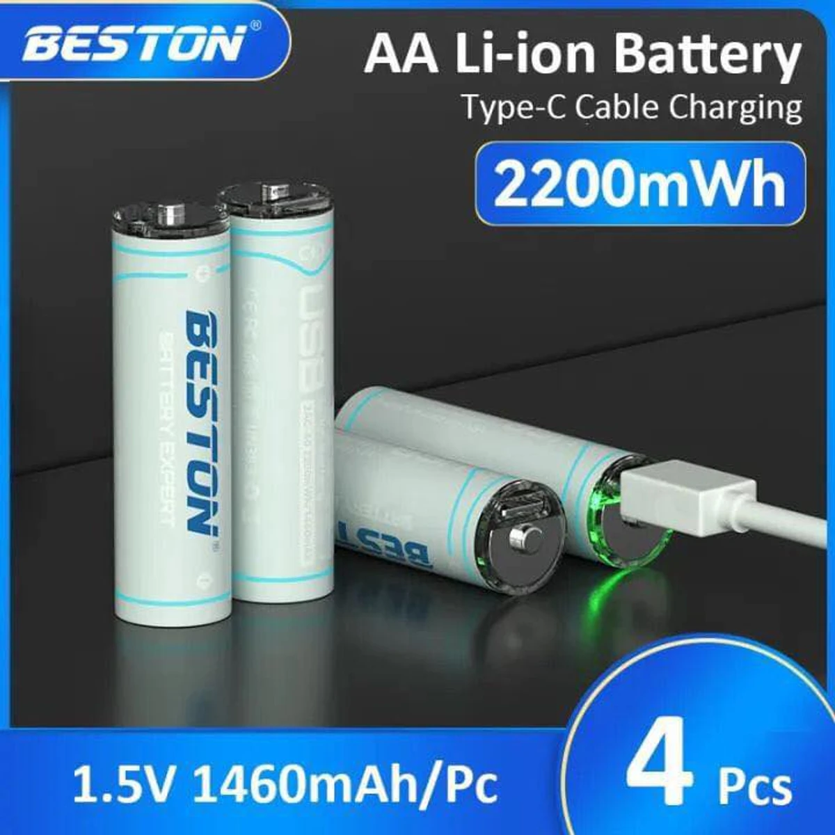 Beston 4PCS 1.5V AA Lithium Rechargeable Battery 2200mAh (Type-C Port)