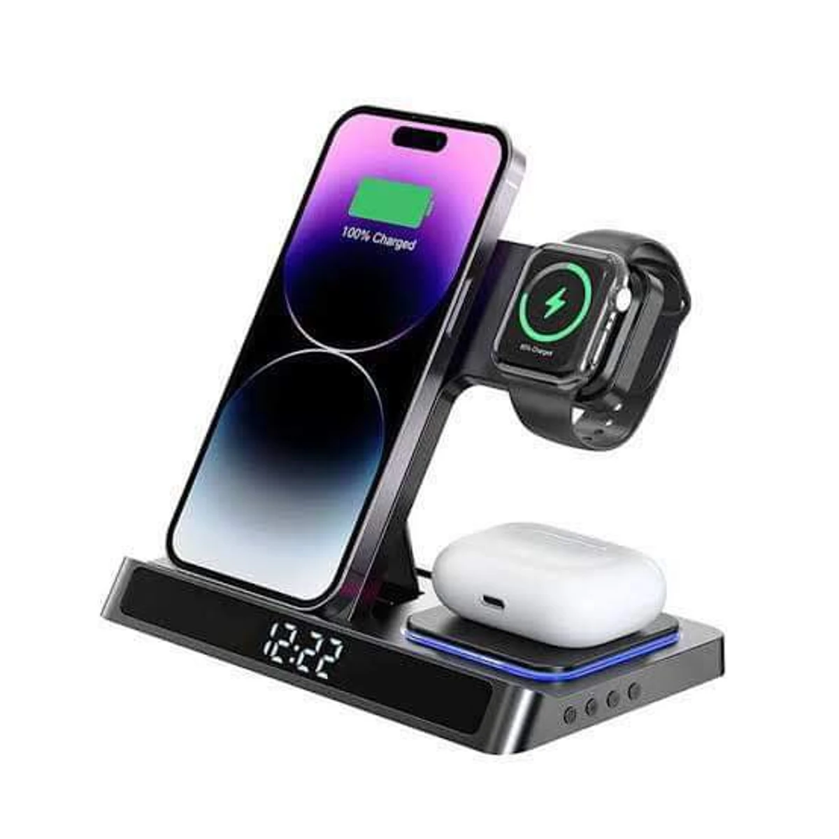 WiWU Wi-W006 5 in1 wireless charger with clock&Alarm ambient light for daily use