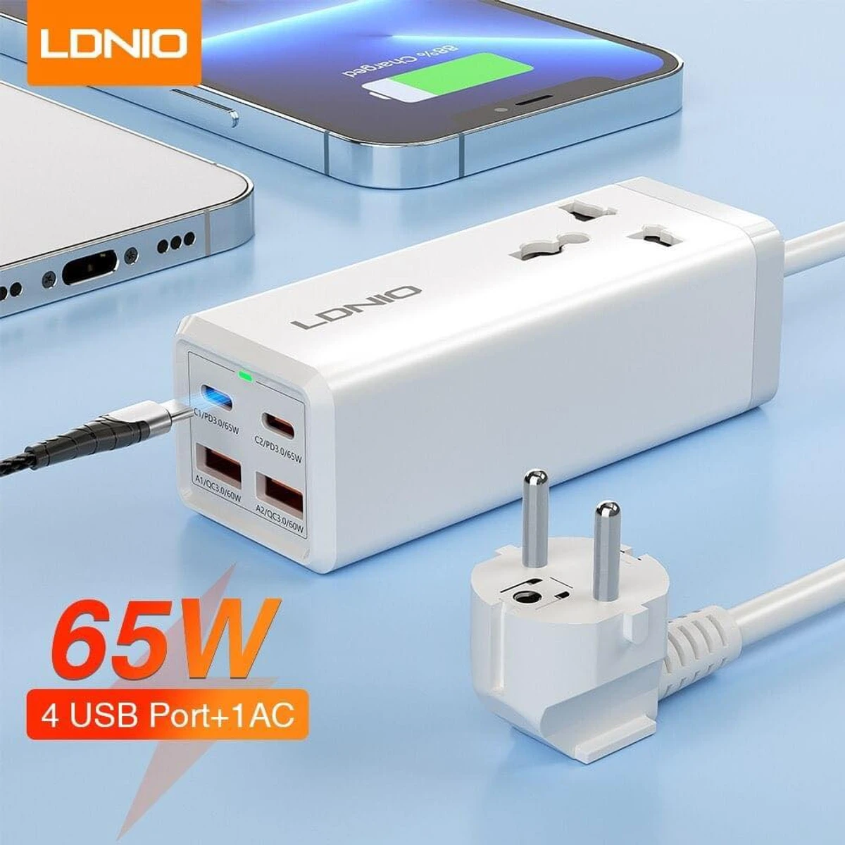 High Output Power Strip Multi USB Ports 65W Power Socket Small Size Universal Power Extension
